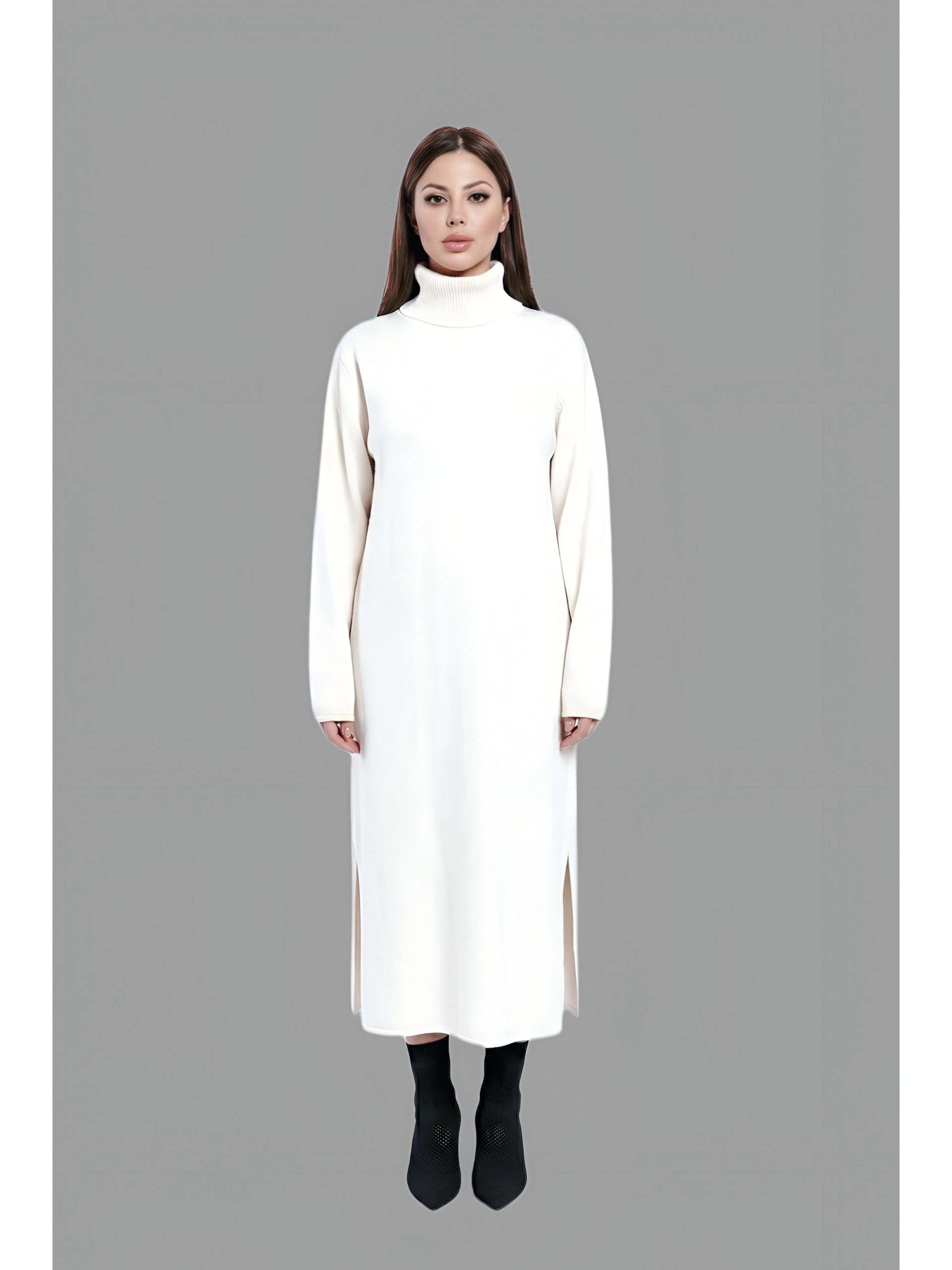 Платье кашемировое с высоким воротом  (белый)