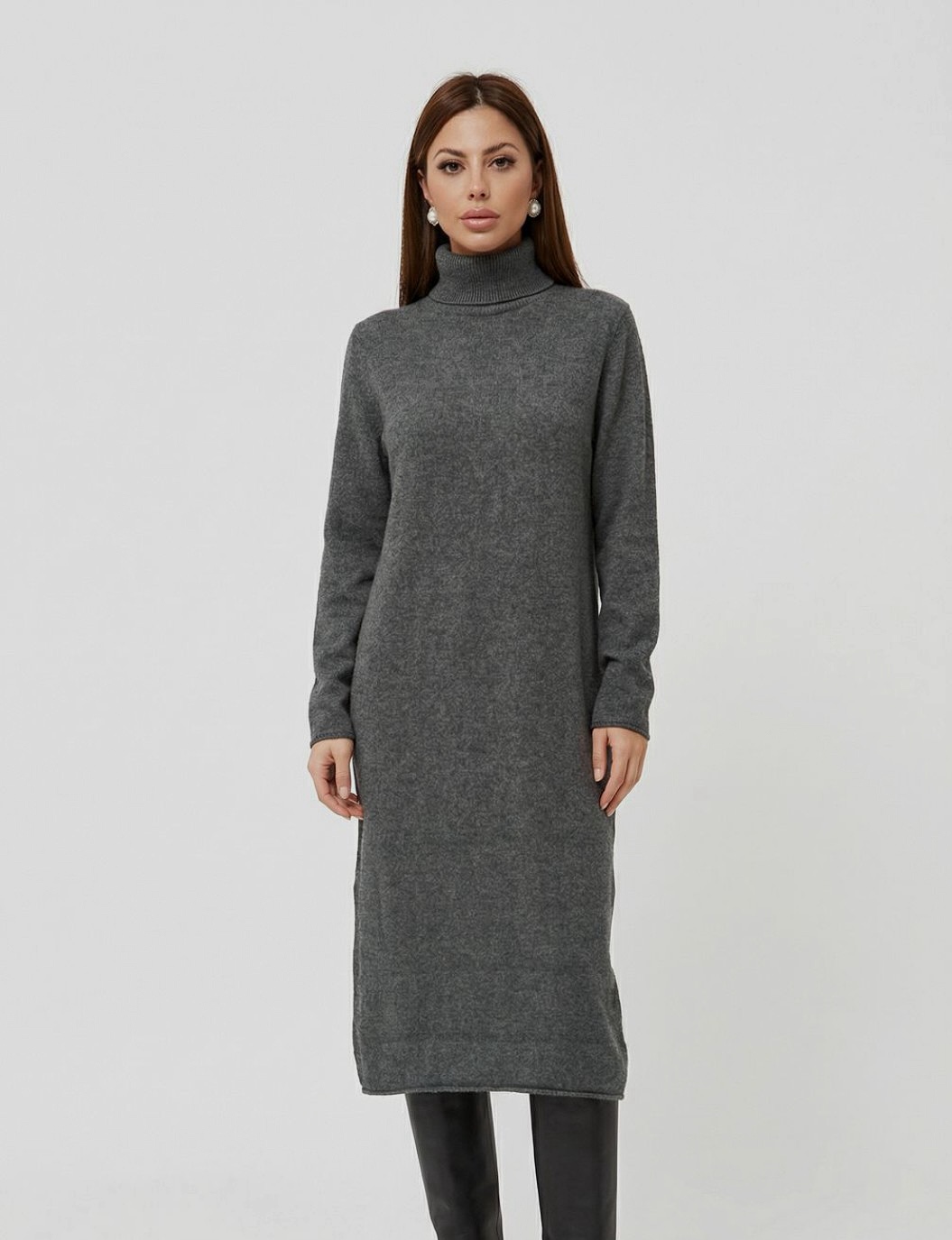 Платье из кашемира с воротом (графит)